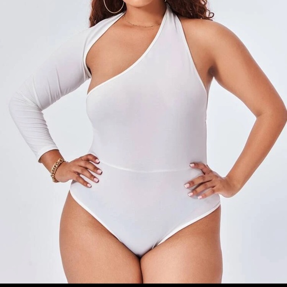Plus White Asymmetrical Body Suit - Picture 1 of 1